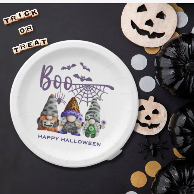 Boo Halloween Gnomes Illustration Paper Plates (Creator Uploaded)