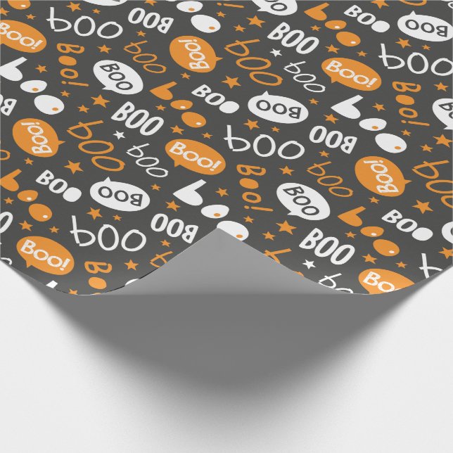 Boo Halloween Handlettering on black Wrapping Paper (Corner)