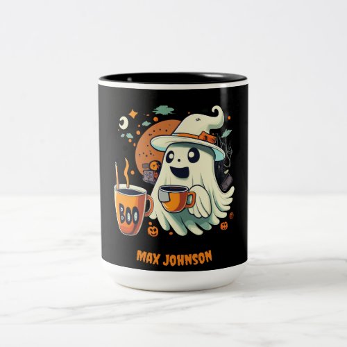 Boo Halloween _ Haunted Happenings Orange Black Two_Tone Coffee Mug