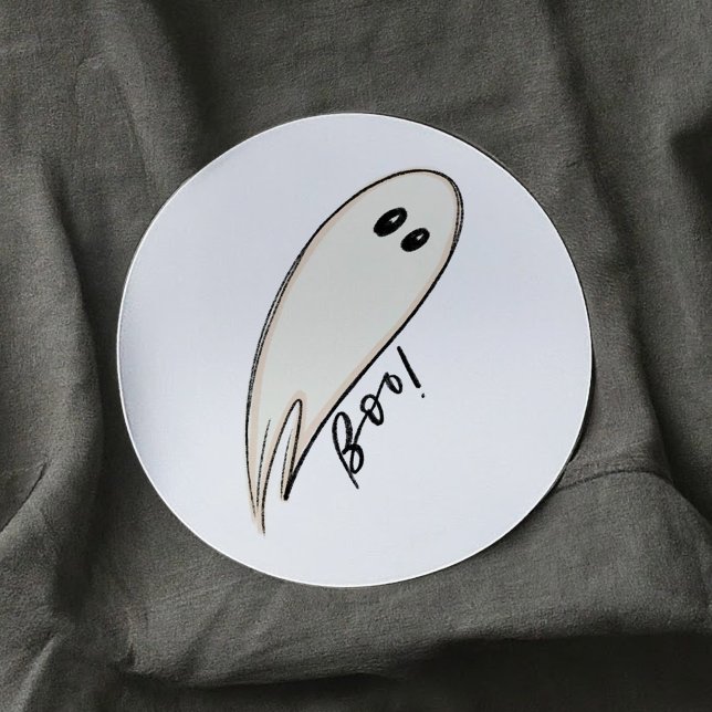 Boo Halloween Illustrated Ghost Classic Round Sticker (Boo Halloween Illustrated Ghost Classic Round Sticker)