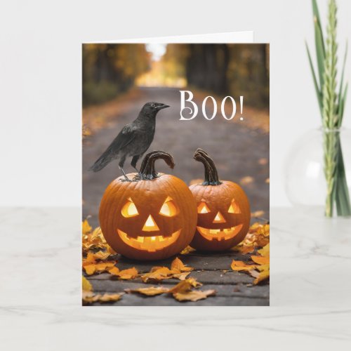 Boo Halloween Jack o Lanterns and Raven Card