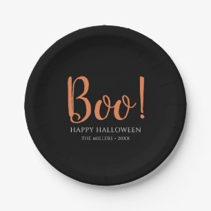 Boo Halloween Modern Black Paper Plates