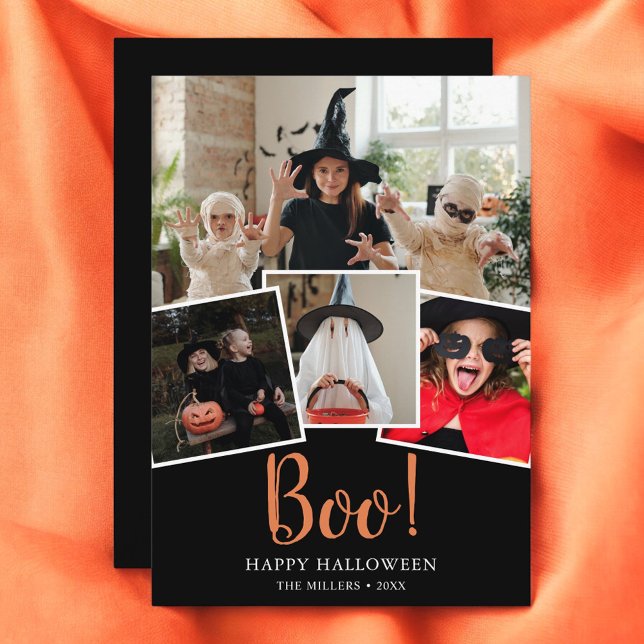 Boo Halloween Modern Black Photo Holiday Card (Creator Uploaded)