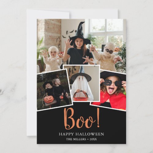 Boo Halloween Modern Black Photo Holiday Card