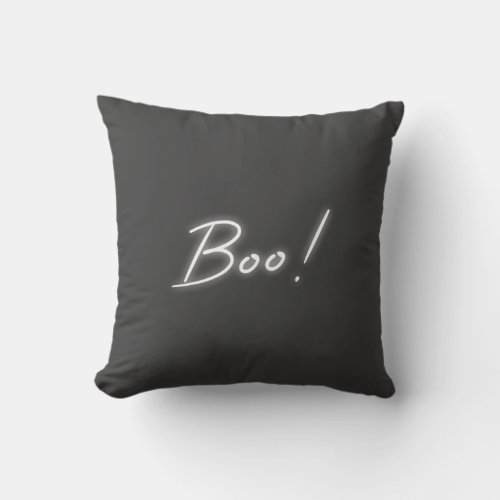 Boo Halloween  Modern Neon Ghost Black Fun Urban Throw Pillow