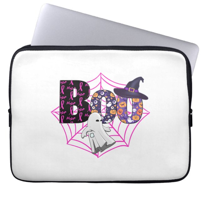 Boo Halloween October Pink Laptop Sleeve (Front)