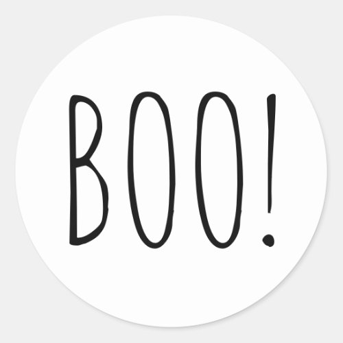 Boo Halloween party Black and white cute simple Classic Round Sticker