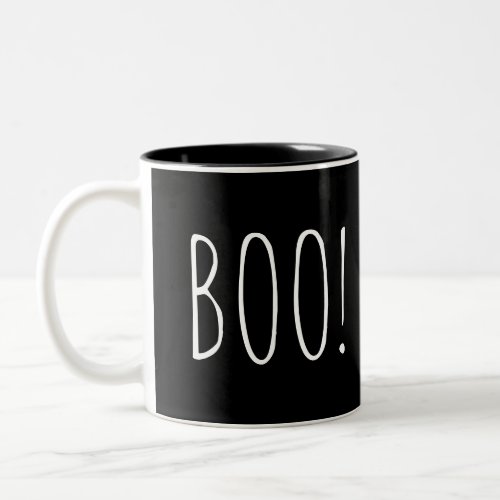 Boo Halloween party Black and white typography Two_Tone Coffee Mug