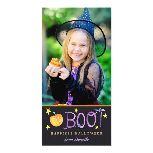 BOO | Halloween Photo Card | Dark (Front)