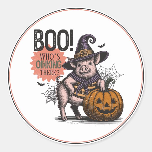 Boo Halloween Pig And Pumpkin  Classic Round Sticker (Front)