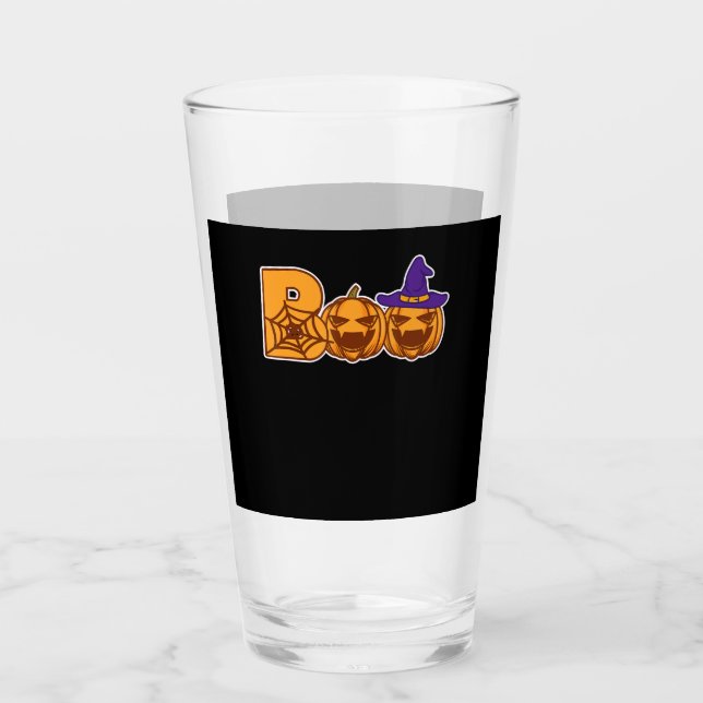 Boo Halloween Pumpkin Faces Spider Glass (Front)
