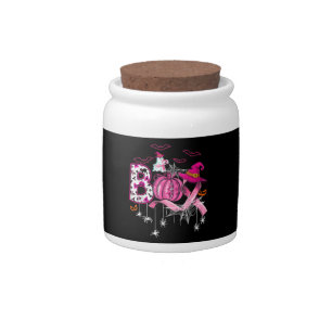 Boo Halloween Pumpkin Pink Ribbon Witch Breast Can Candy Jar