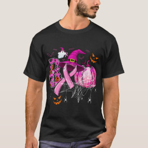 Boo Halloween Pumpkin Pink Ribbon Witch Breast T-Shirt