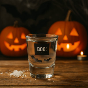 BOO! Halloween Shot Glass Spooky Black Bat Party
