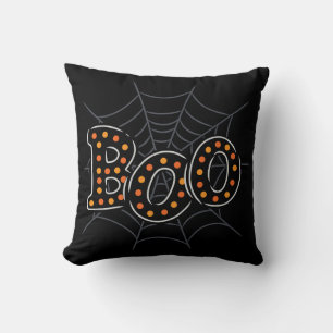 Boo Halloween Spider Web Black Throw Pillow