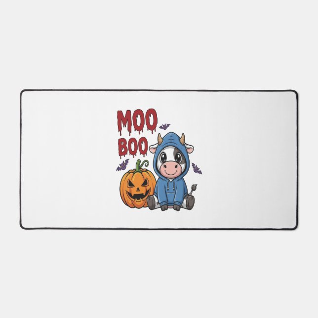 Boo Halloween Spooky Ghost Cow Desk Mat (Front)