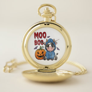 Boo Halloween Spooky Ghost Cow Pocket Watch