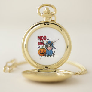 Boo Halloween Spooky Ghost Cow Pocket Watch