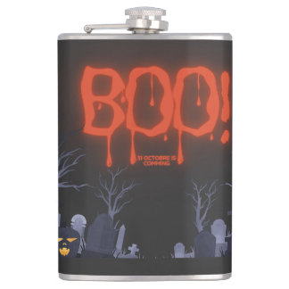Boo Halloween Spooky Night Graveyard Pumpkin Flask