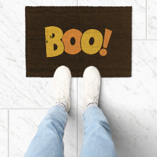 Boo Halloween Spooky Spiders Yellow Orange Graphic Fiber Doormat