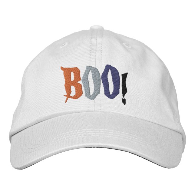 Boo Halloween Spooky Text Embroidered Baseball Cap (Front)