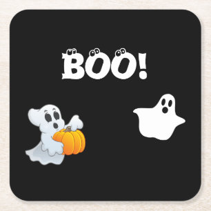 Boo Halloween Square Paper Coaster