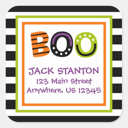 Boo Halloween Striped Return Address Labels