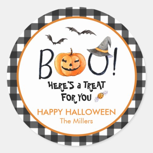 BOO Halloween Treat Pumpkin round Classic Round Sticker