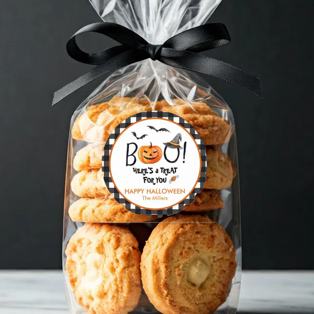 BOO Halloween Treat Pumpkin round Classic Round Sticker | Zazzle
