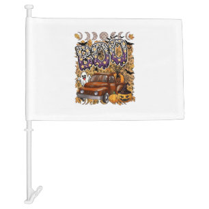 Boo Halloween Vintage Truck Ghost Pumpkins Leopard Car Flag