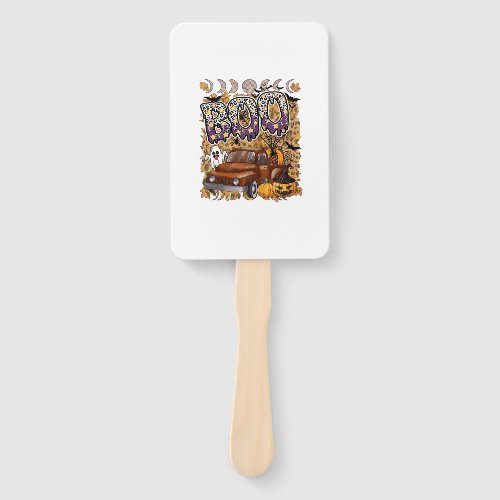 Boo Halloween Vintage Truck Ghost Pumpkins Leopard Hand Fan