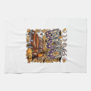 Boo Halloween Vintage Truck Ghost Pumpkins Leopard Kitchen Towel