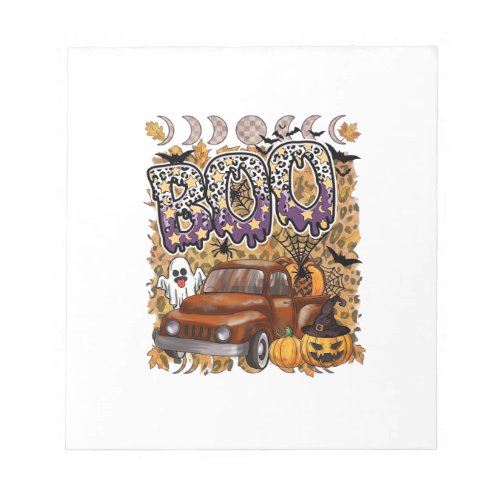 Boo Halloween Vintage Truck Ghost Pumpkins Leopard Notepad