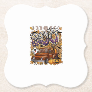 Boo Halloween Vintage Truck Ghost Pumpkins Leopard Paper Coaster