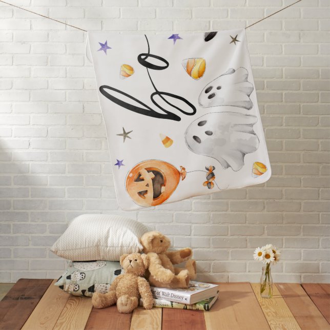 Boo Halloween Watercolor Baby Blanket (In Situ)