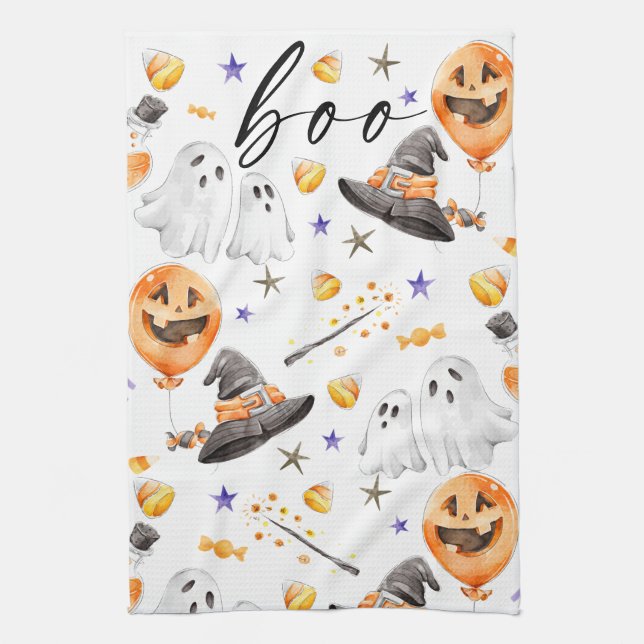 Boo Halloween Watercolor Kitchen Towel (Vertical)