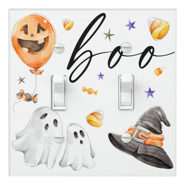 Boo Halloween Watercolor Light Switch Cover (In Situ)