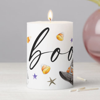 Boo Halloween Watercolor Pillar Candle