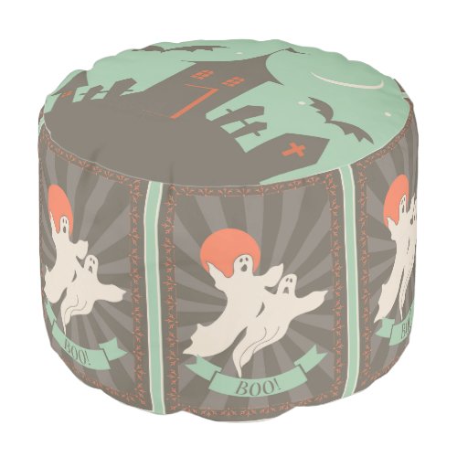 Boo Halloween White Ghosts And Blood Moon Pouf