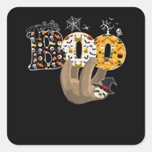 Boo Halloween With Sloth Witch Hat And Spider Gift Square Sticker