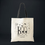 Boo Hallowen Trick or Treat Tote Bag<br><div class="desc">Cute Halloween trick or treat bag with BOO surrounded with stars,  bats,  ghosts,  and spiders. Personalize with your child's name.</div>