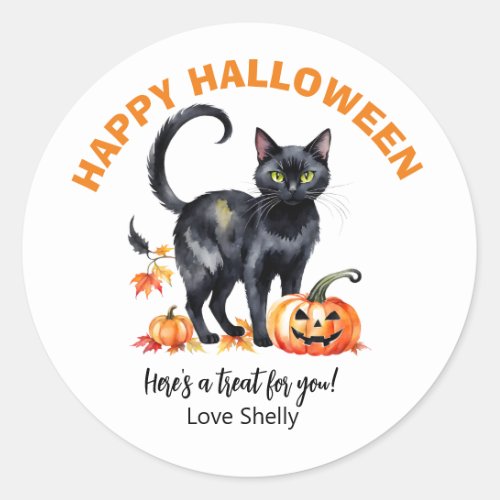 Boo Happy Halloween Black cat sticker