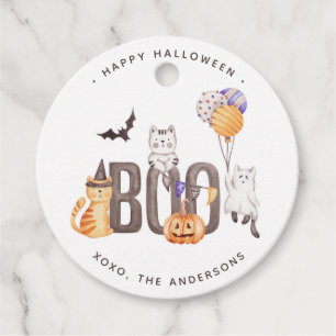 Boo Happy Halloween Cute Kid's Cats Ghosts Pumpkin Favor Tags