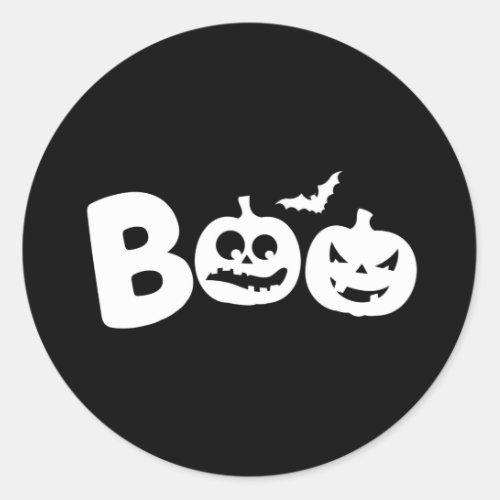 BOO Happy Halloween Design with Scary Pumpkins Classic Round Sticker