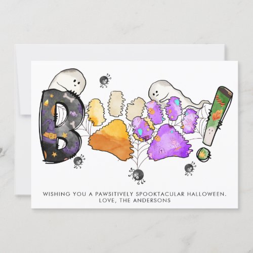 Boo Happy Halloween Ghosts Paw Prints Dog Cat Pet  Holiday Card