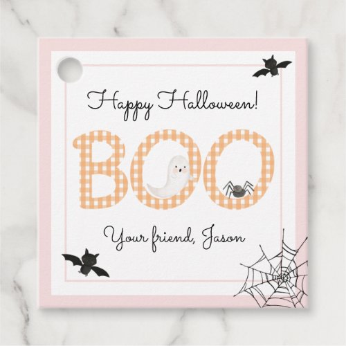 BOO Happy Halloween Gingham Orange Pink Spooky Favor Tags