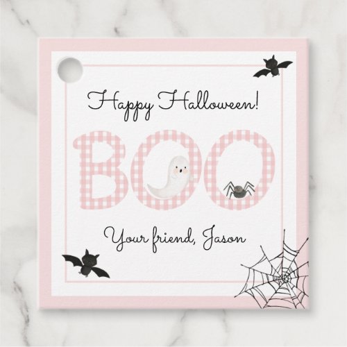 BOO Happy Halloween Gingham Pink Girl Spooky Favor Tags