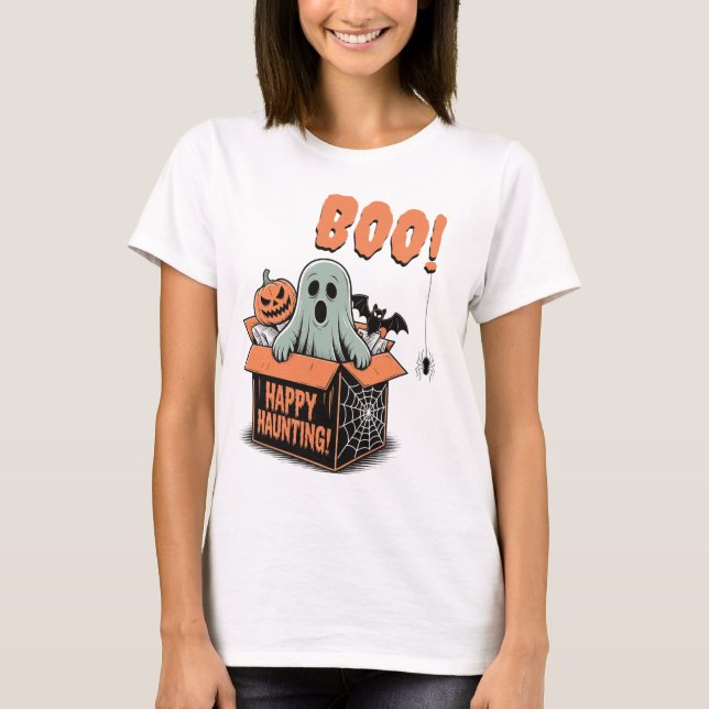 BOO! Happy Halloween Haunting Ghost T-Shirt (Front)