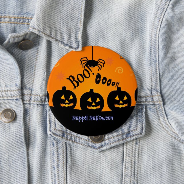 Boo! Happy Halloween in orange and black Button (In Situ)