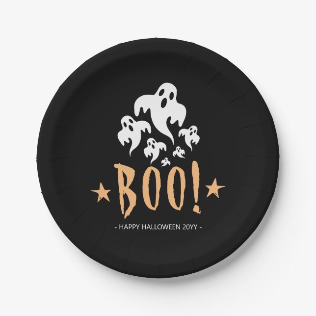 Boo Happy Halloween Personalized Paper Plates (Front)